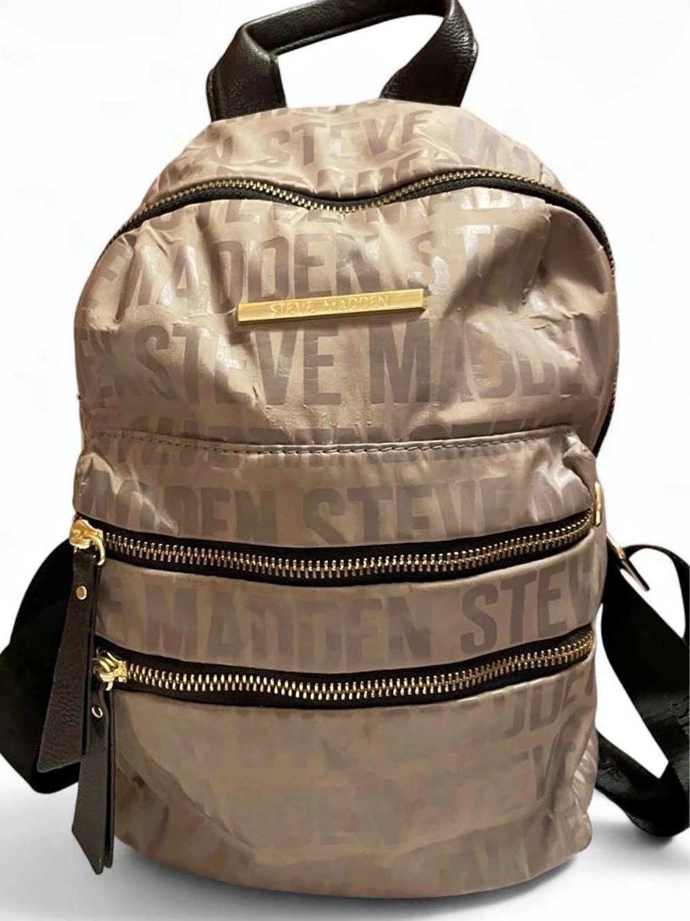 Steve Madden Monogram Logo Mini Backpack in cream/tan/brown
